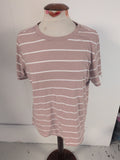 Primark 18-20 Pale Brown And White Striped Short Sleeve T-shirt