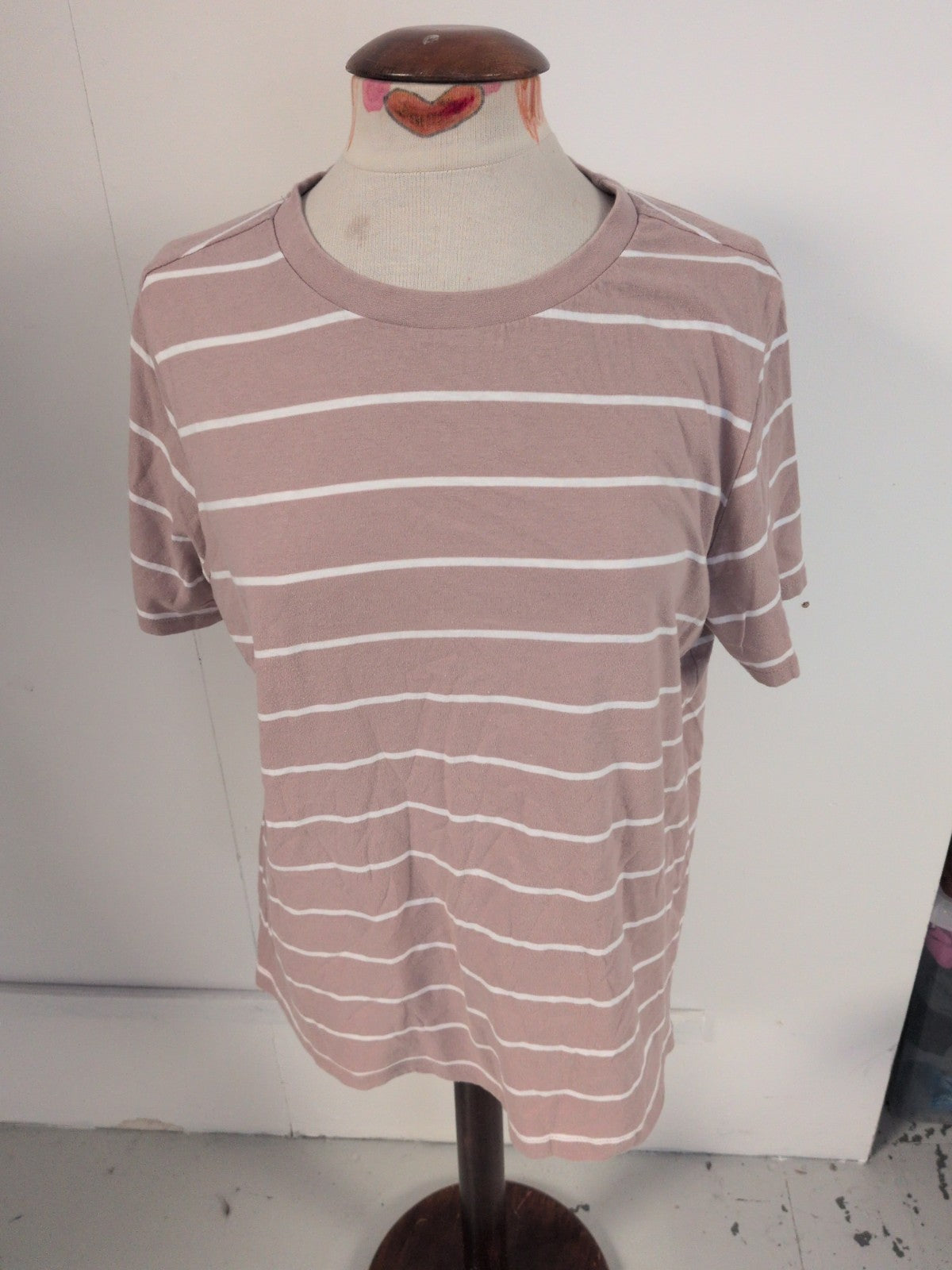 Primark 18-20 Pale Brown And White Striped Short Sleeve T-shirt