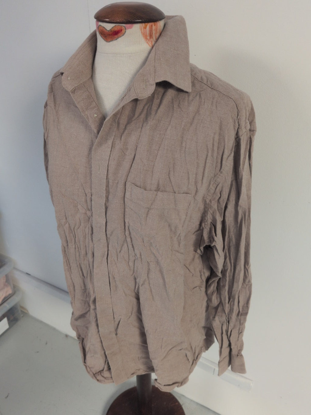 Marks And Spencer 17" Pure Cotton Twill Long Sleeve Brown Shirt