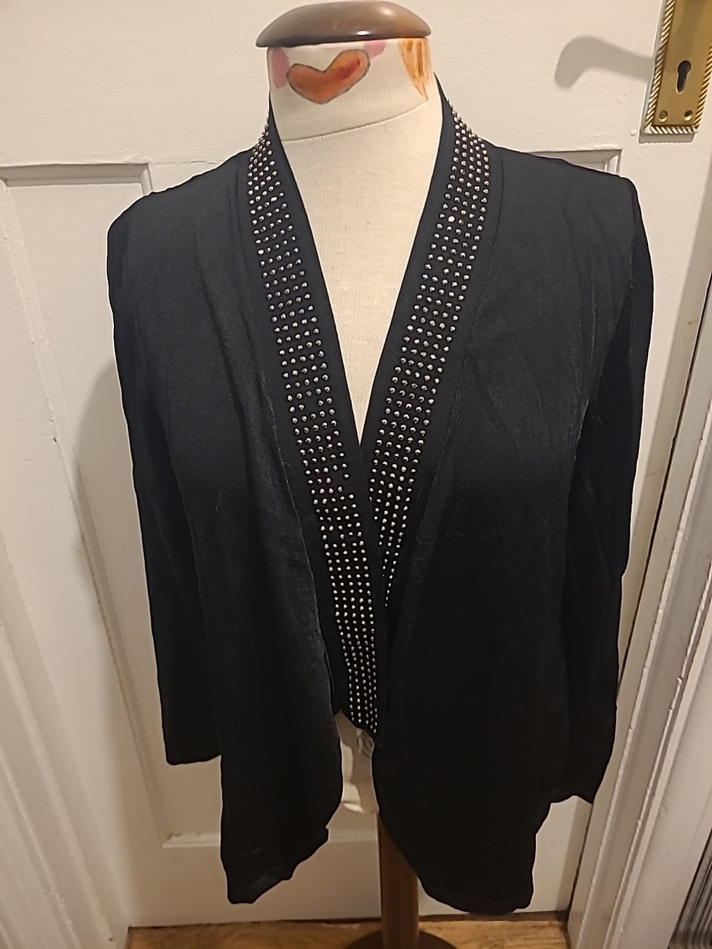 Ladies M&S Size 14 Black With Silver Diamonte Cardigan
