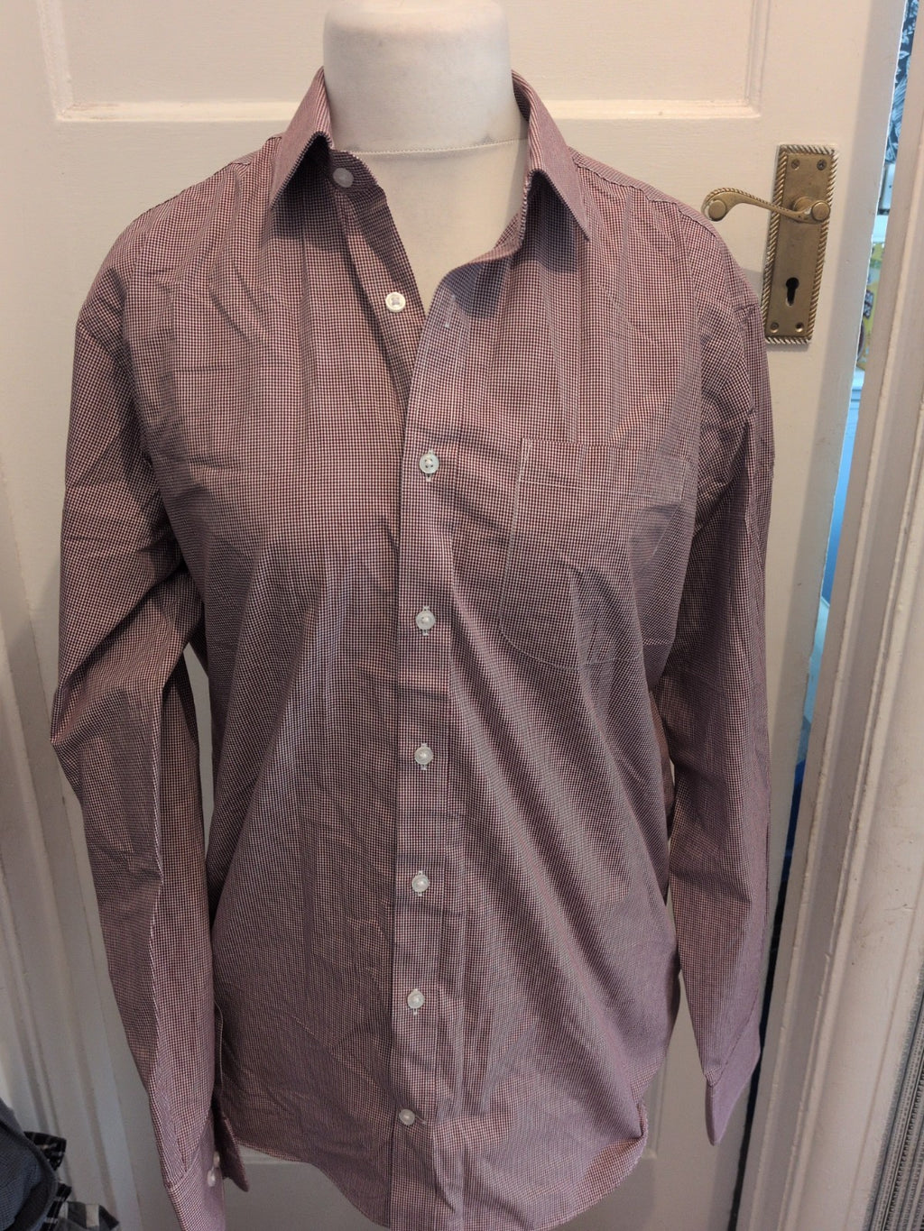 M&S Collection 16 Regular Fit Dark Purple Check Long Sleeve Shirt