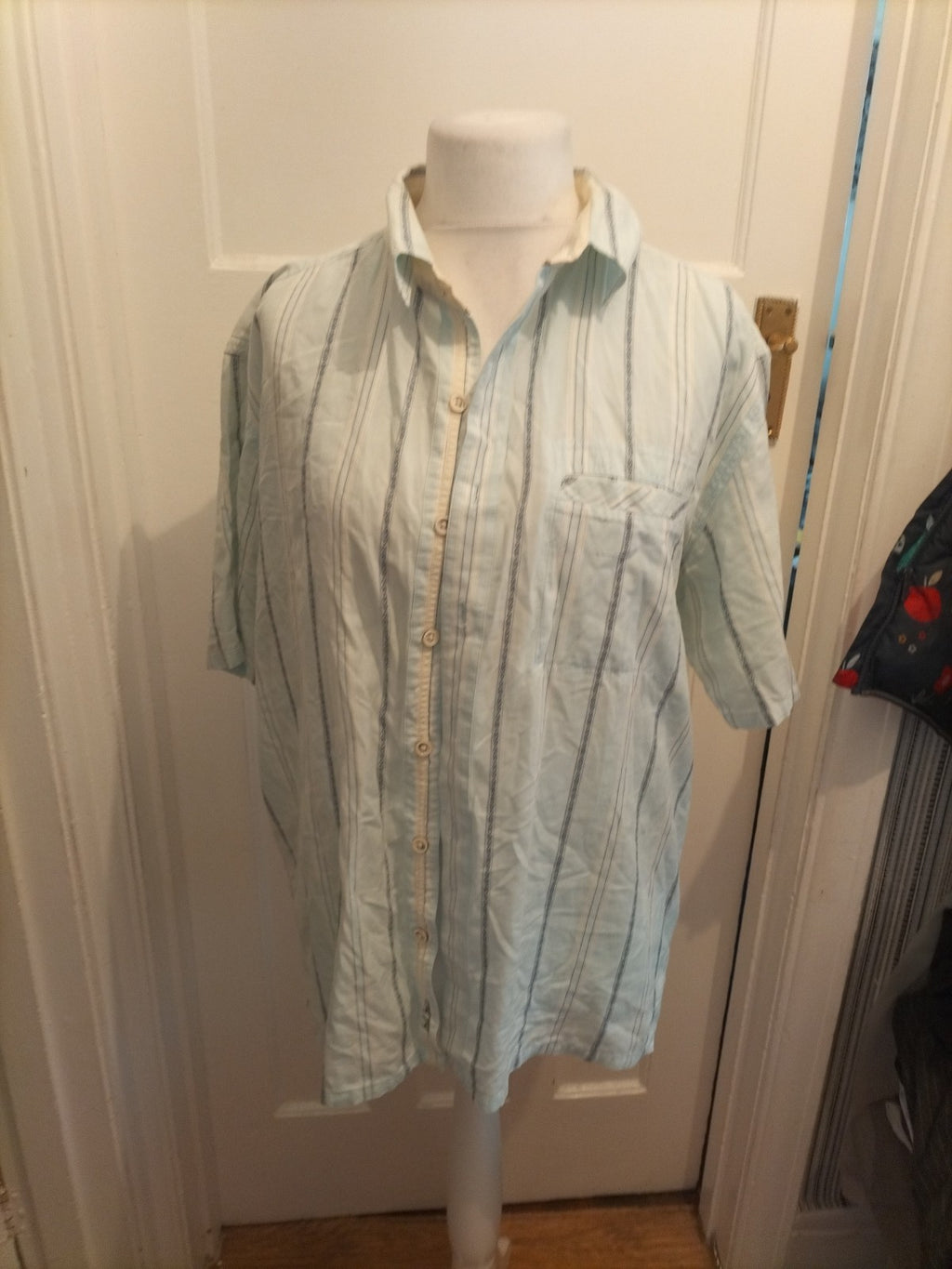 Mens Fat Face Size XL Pale Blue Stripe Short Sleeved Shirt