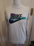 Mens Nike Size M White Printed Long Sleeved Tshirt/Jumper