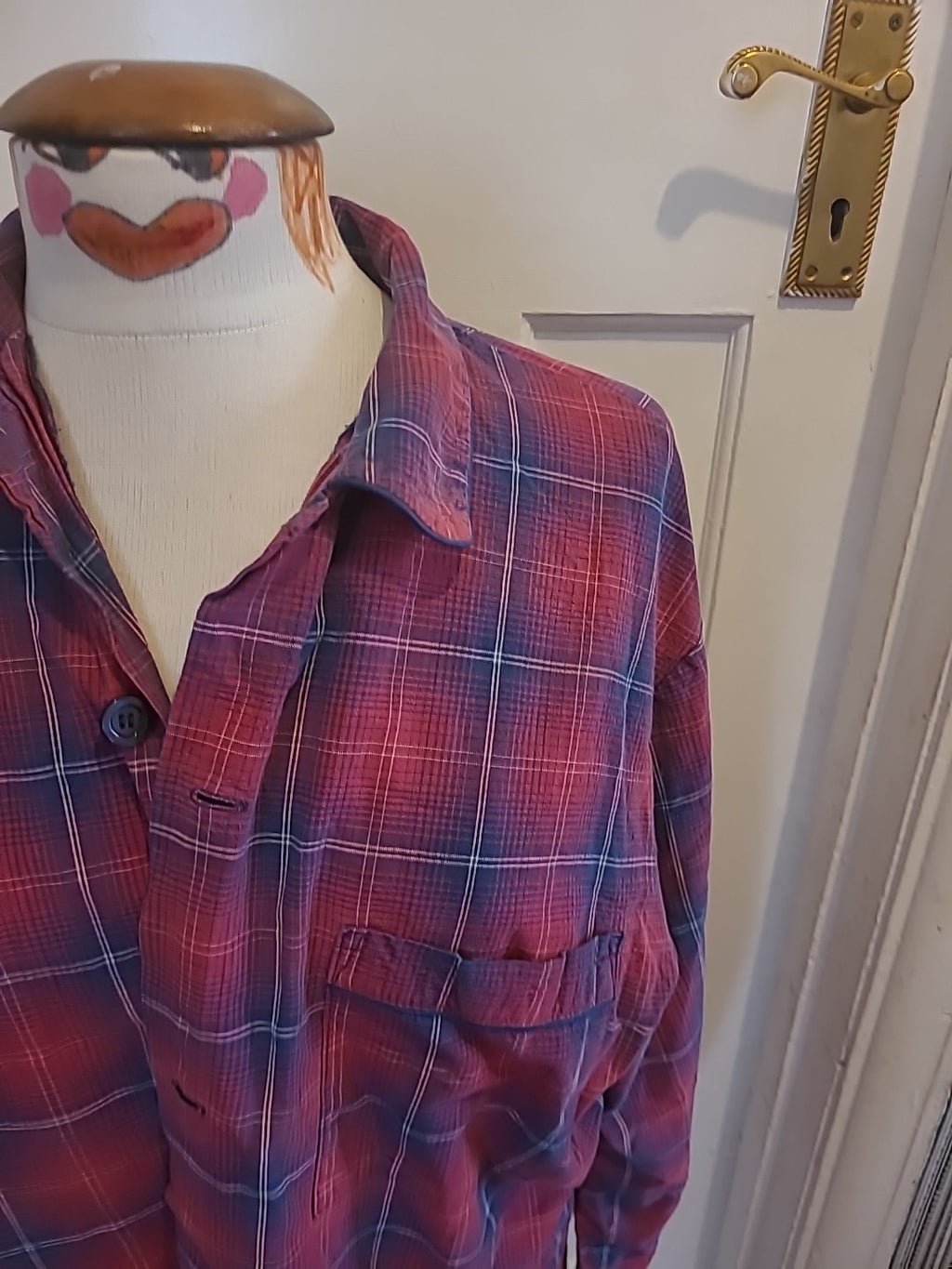 Mens Primark Size Medium Purple Check Long Sleeved Shirt