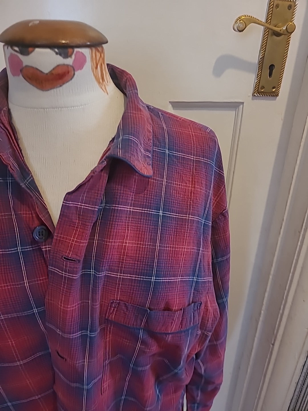 Mens Primark Size Medium Purple Check Long Sleeved Shirt
