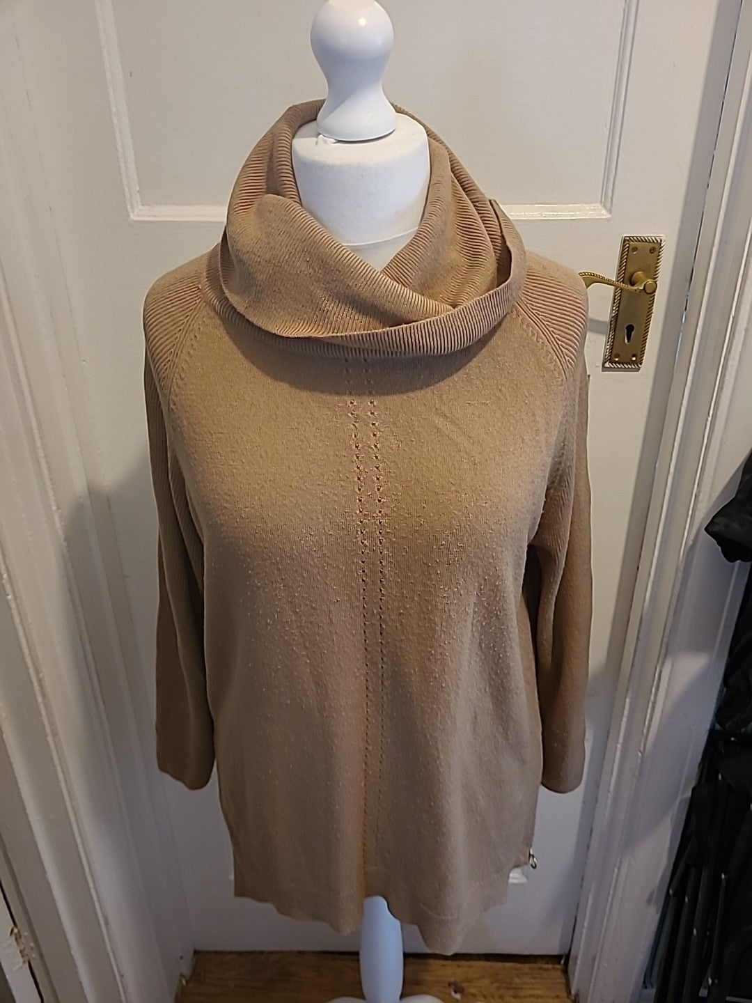 Ladies Peacocks Size 14 Roll Neck Light Brown Pullover Jumper