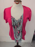 Next 16 Hot Pink With Grey Floral Short Sleeved Blouse