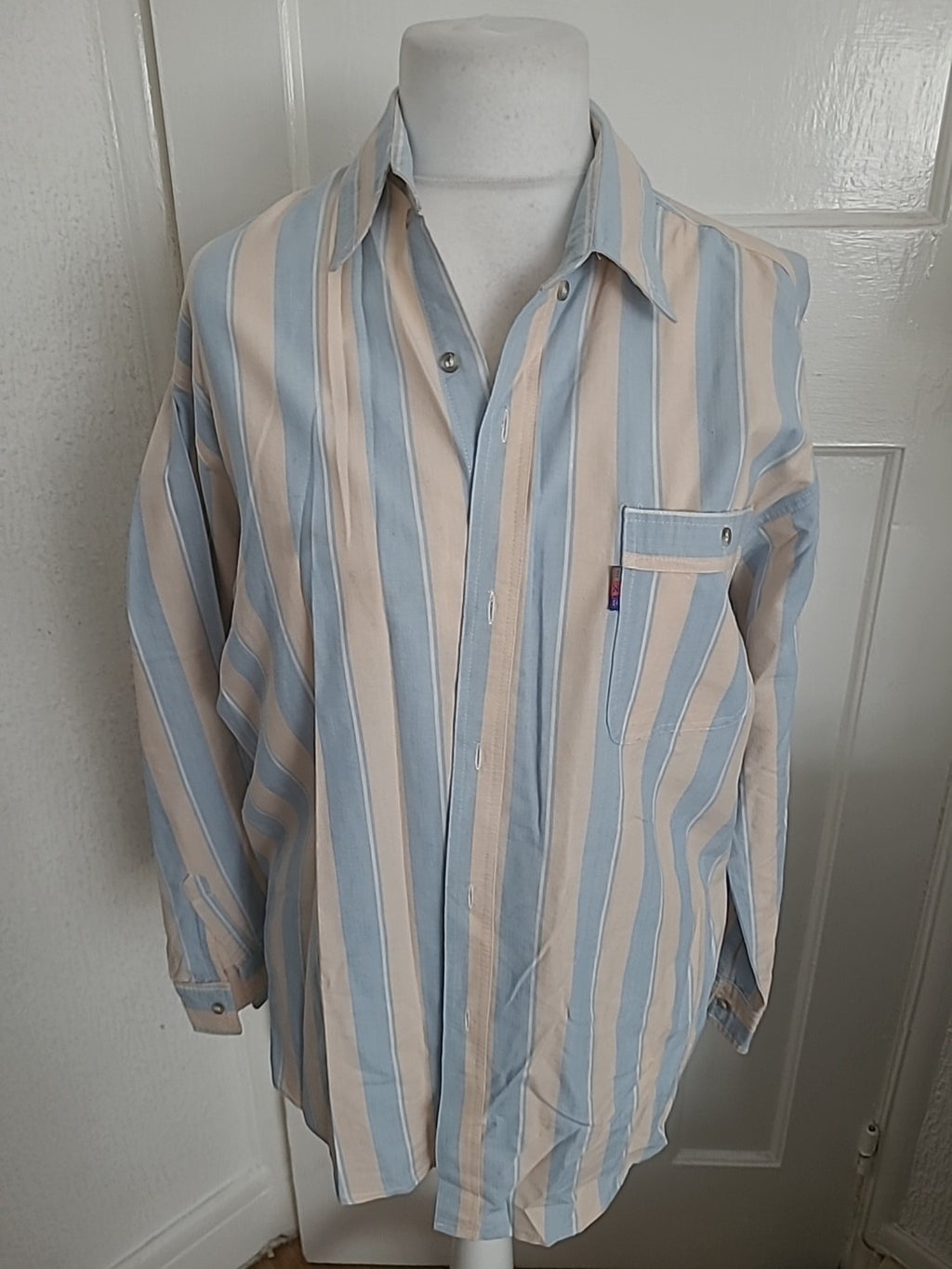 Mens Rock'n'roll Size Large Blue Pale Pink Striped Shirt