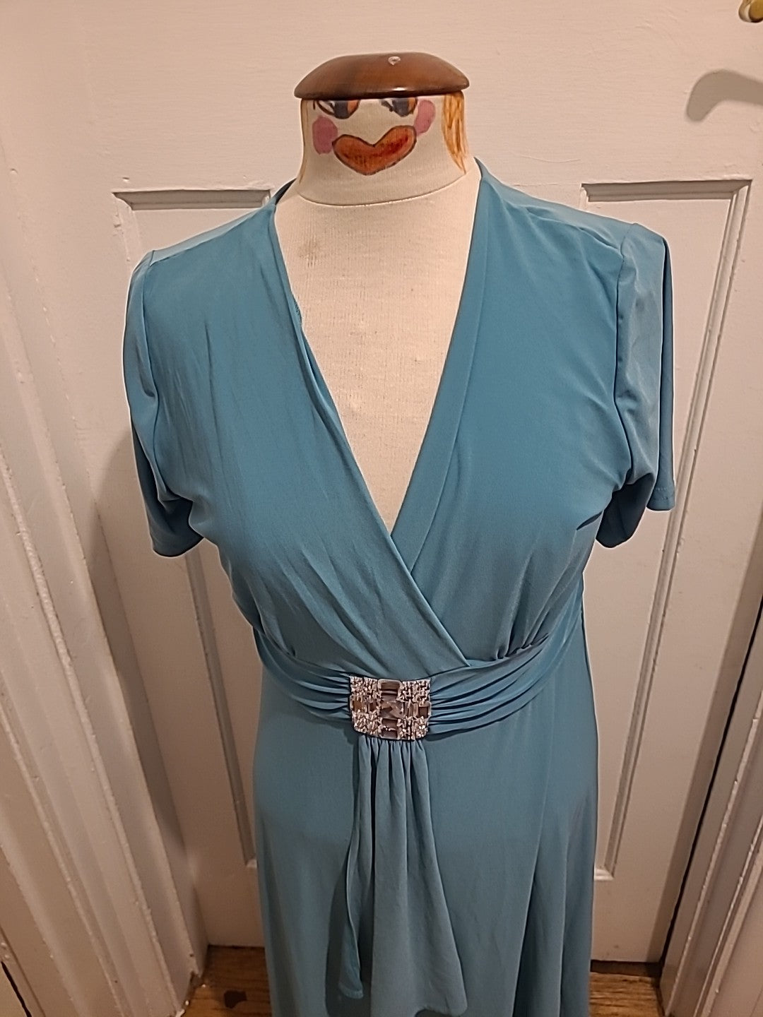 Ladies Damart Size 14 Turquoise V Neck Dress