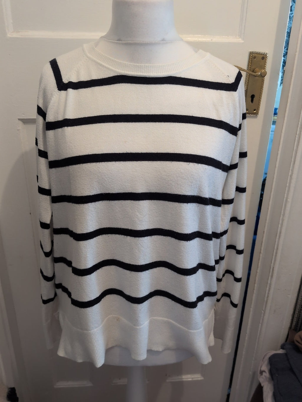 Primark Medium 12-14 White And Navy Stripe Jumper