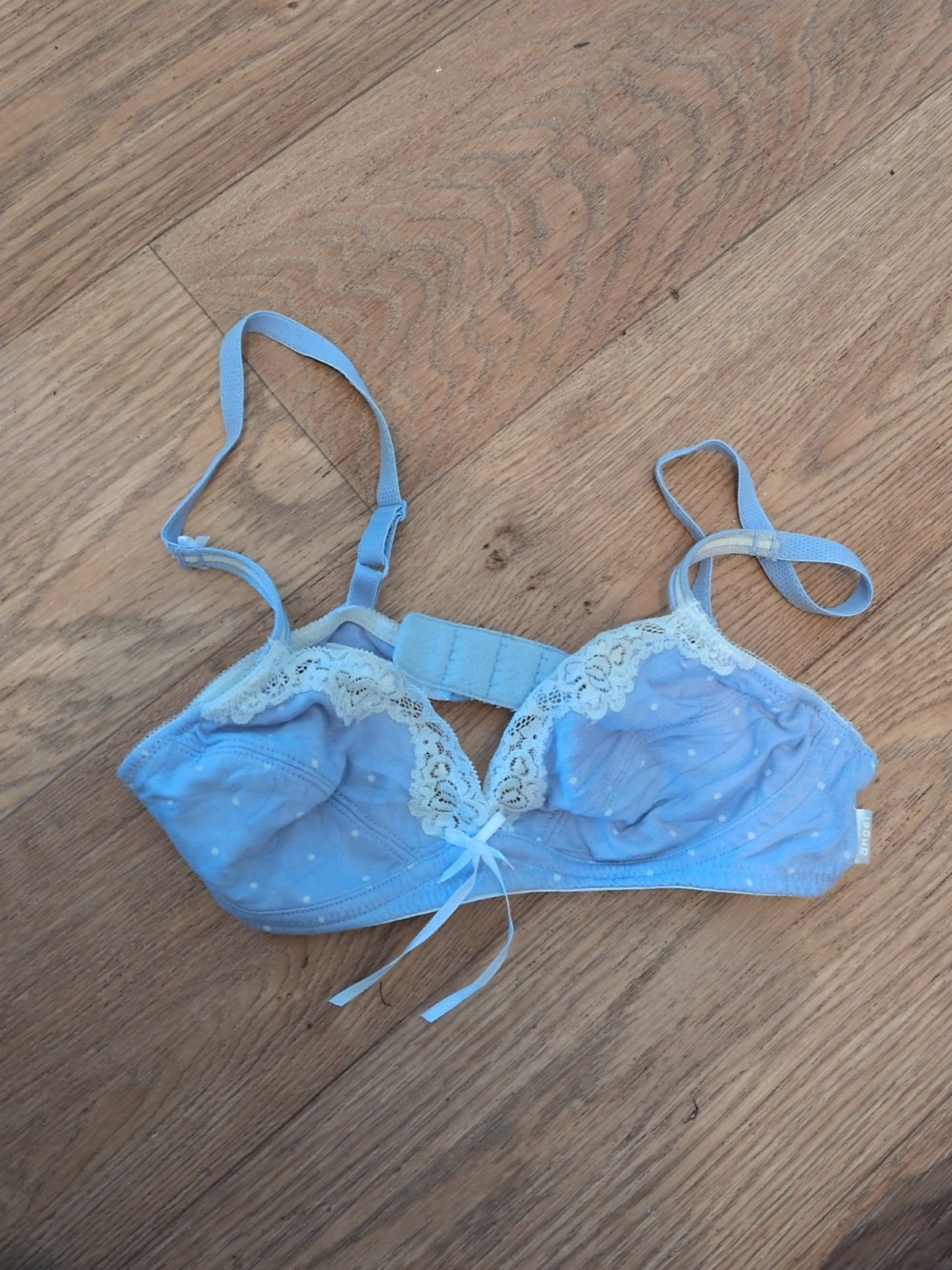Marks And Spencer 32A Blue With White Frill No Pad No Wire Bra