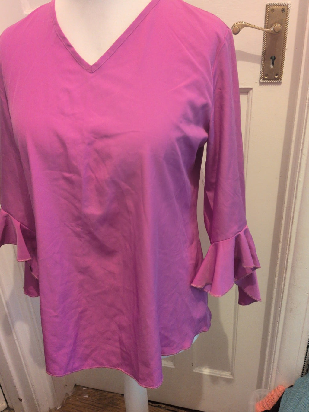Shein M Purple V Neck Flute Sleeve Blouse