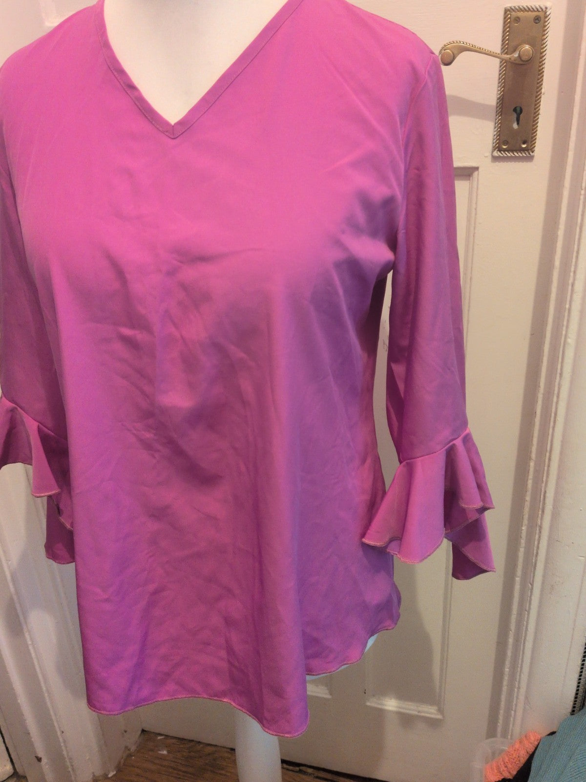 Shein M Purple V Neck Flute Sleeve Blouse