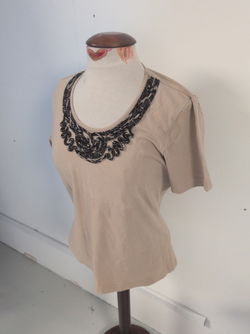 Gerry Weber Medium Brown Short Sleeve Patterned Neck Blouse