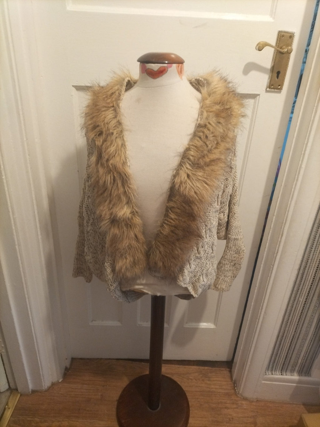 Ladies Size Medium Wool Blend Faux Fur Cardigan