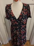 Ladies George Size 8 Black/Purple/Grey Floral V Neck Lined Dress