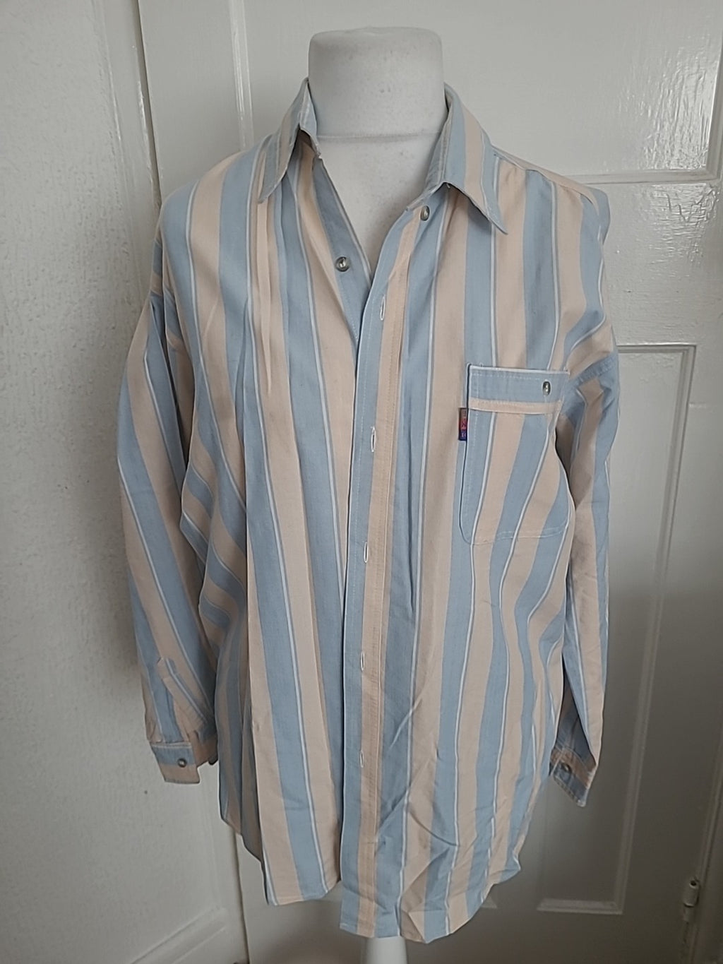 Mens Rock'n'roll Size Large Blue Pale Pink Striped Shirt