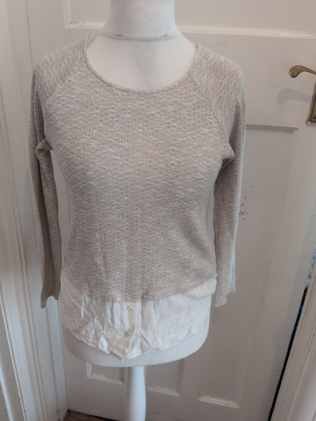 M&S 10 Oatmeal Long Sleeve Blouse