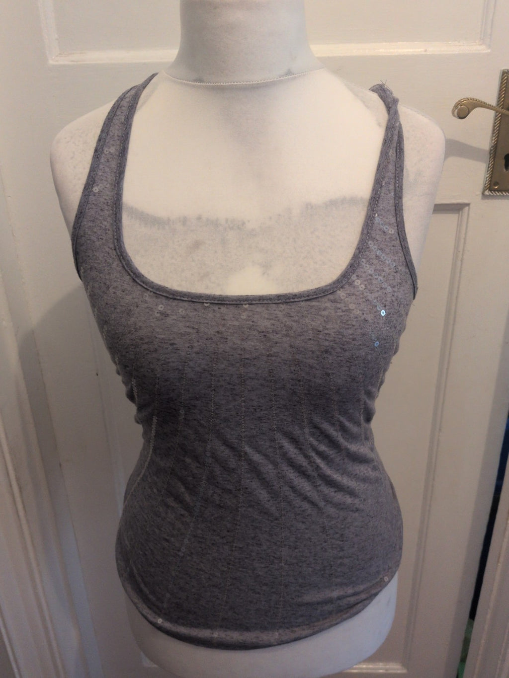 Love Hanger Small Grey Sleeveless Sequin Vest Tank Top