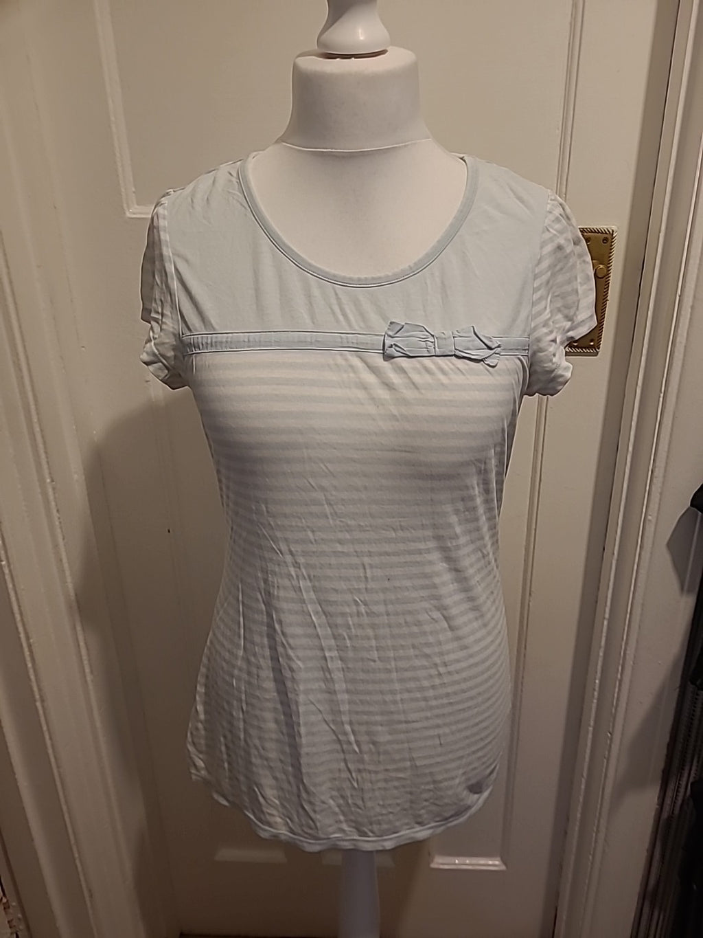 Ladies Next Size 12 Pale Blue And White Striped Short Sleeved Nighty