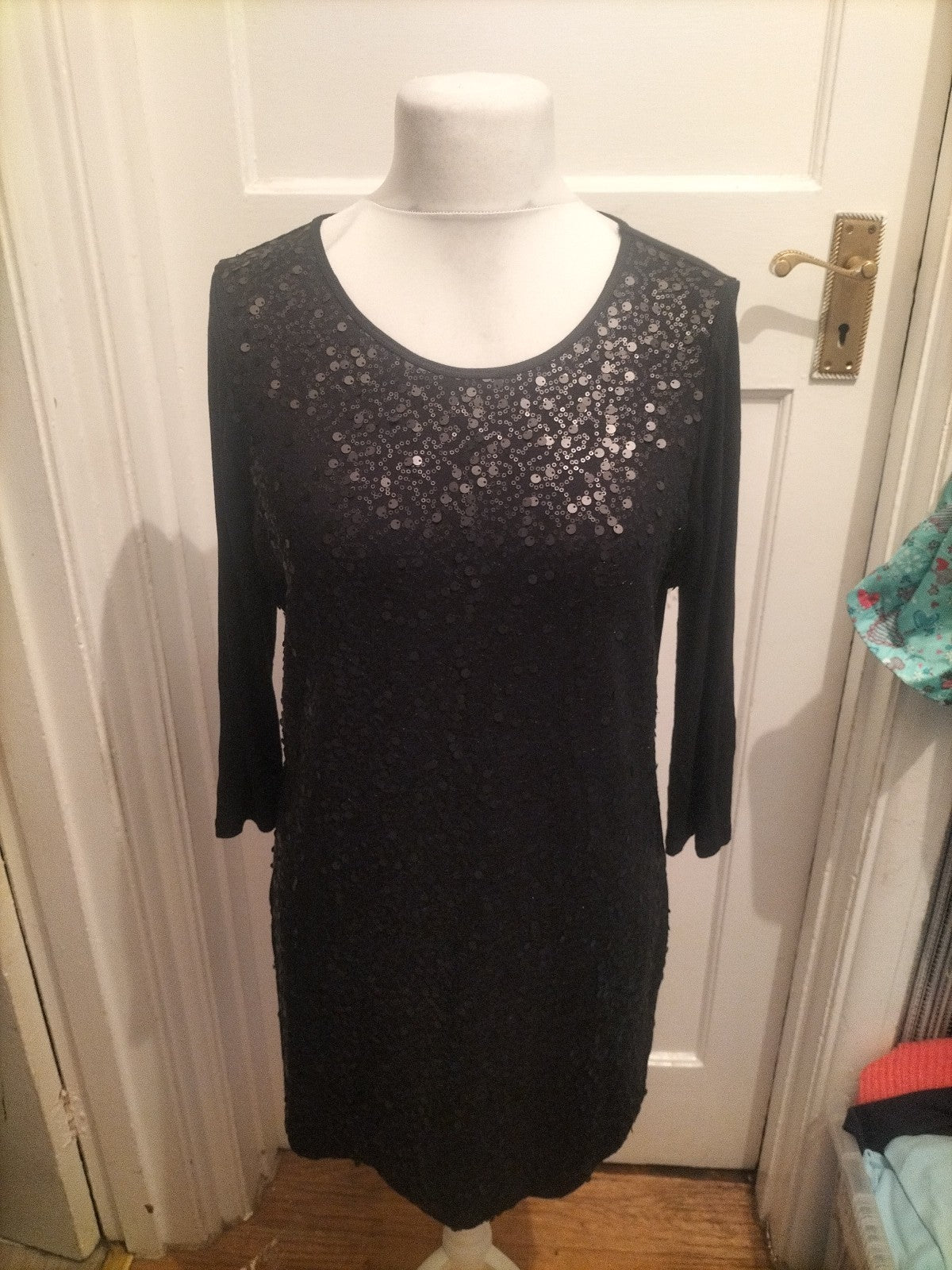 Marks And Spencer 14 Black Sequin Long Sleeve Dress