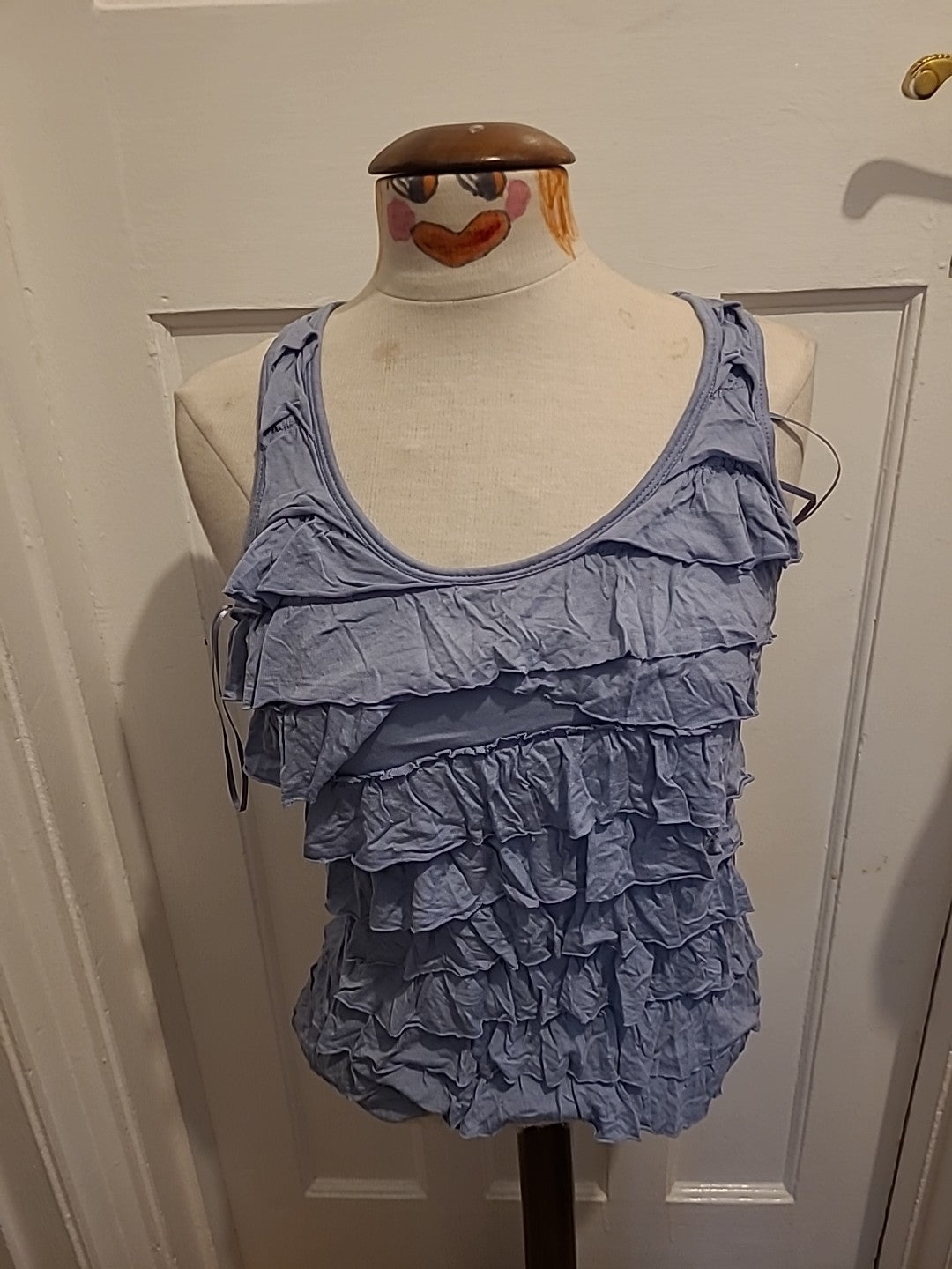 Ladies Oasis Size Small Blue Ruffle Sleeveless Top