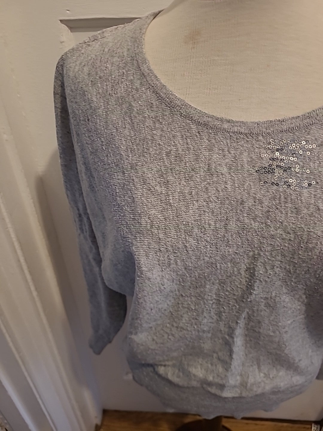 Ladies Apricot Size 10 Grey With Silver Sequin Long Sleeved Tshirt