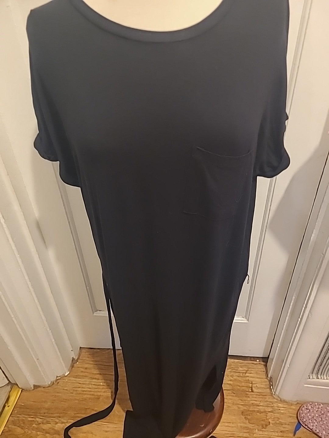 Ladies Lipsy Size 10 Black Long Length Short Sleeved Dress