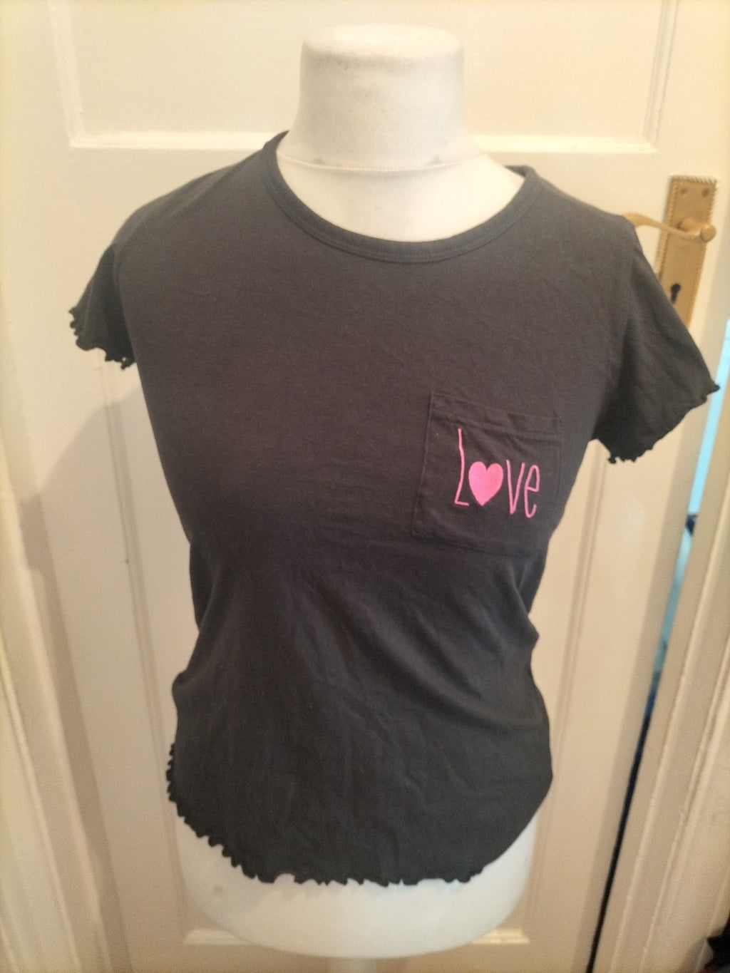 Ladies Love To Dream Size 8-10 Black Love Short Sleeve Pyjama Top