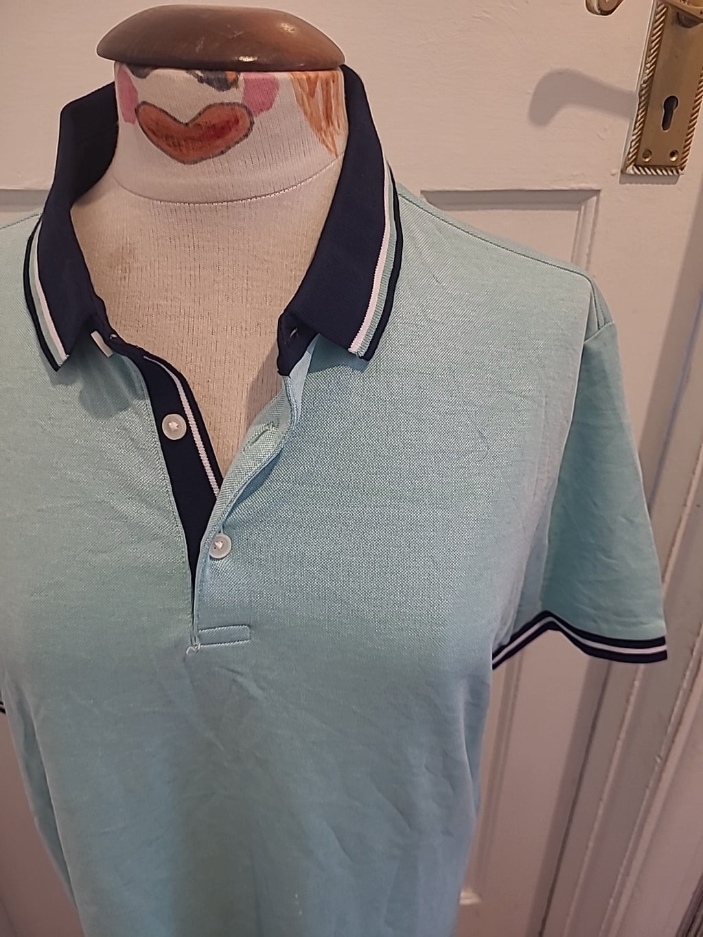 Mens M&S Size Medium Regular Fit Mint Coloured Short Sleeved Polo