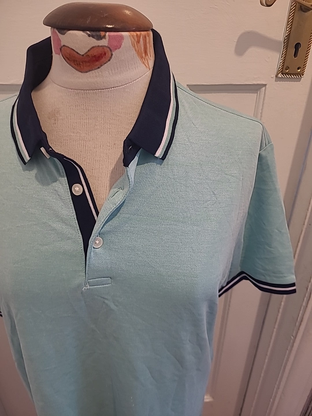 Mens M&S Size Medium Regular Fit Mint Coloured Short Sleeved Polo