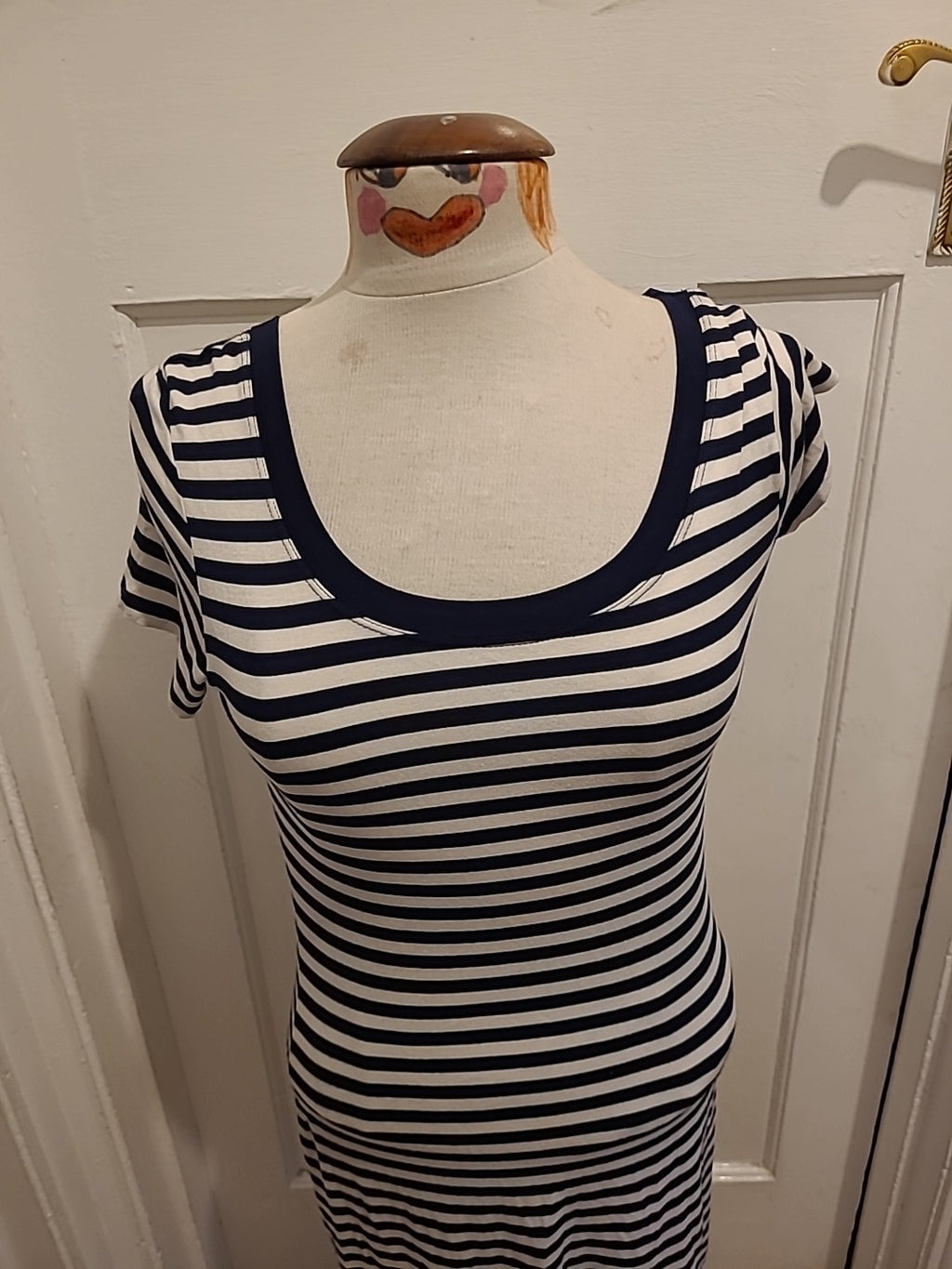 Ladies George Size 10 Black/White Striped Wide Neck Short Sleeved Pencil Dress