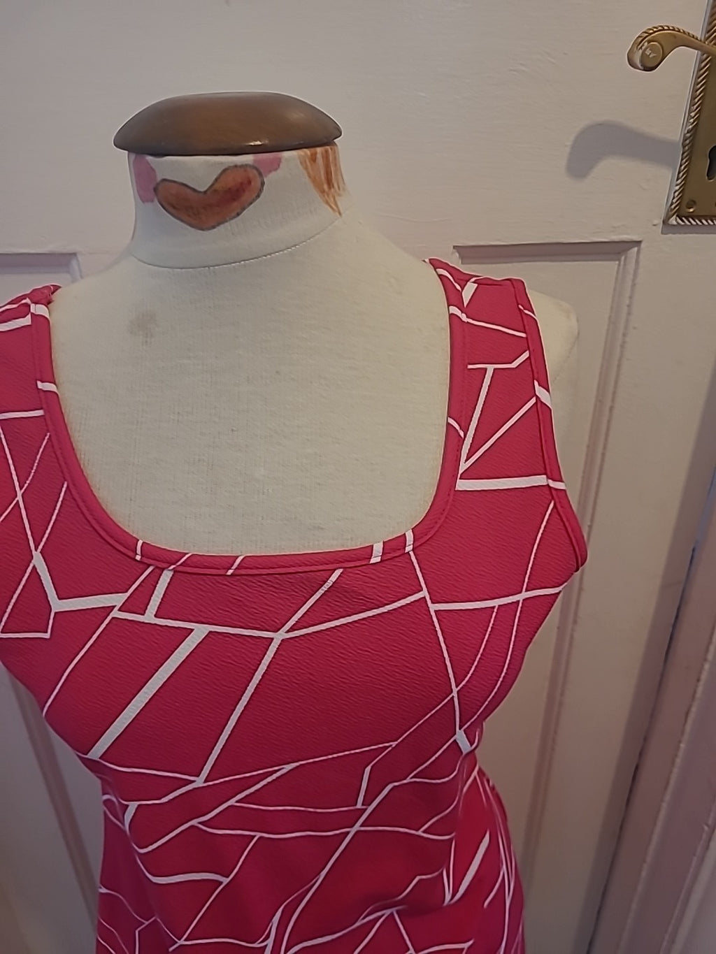 Ladies Size XL Hot Pink/White Sleeveless Midi Dress