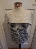 Ladies Jobis Size 14 Black And White Striped Lace Neck Tshirt