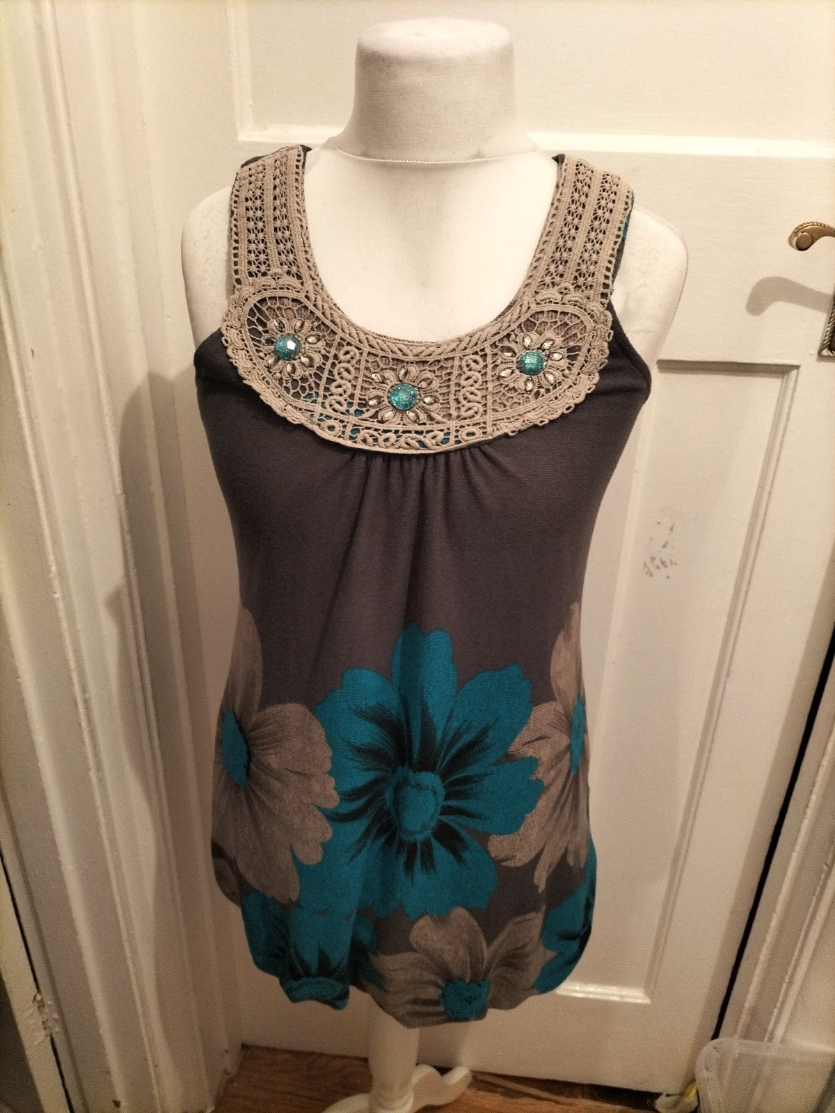 Ladies Pussycat Size Small Grey Toned And Blue Sleeveless Dress