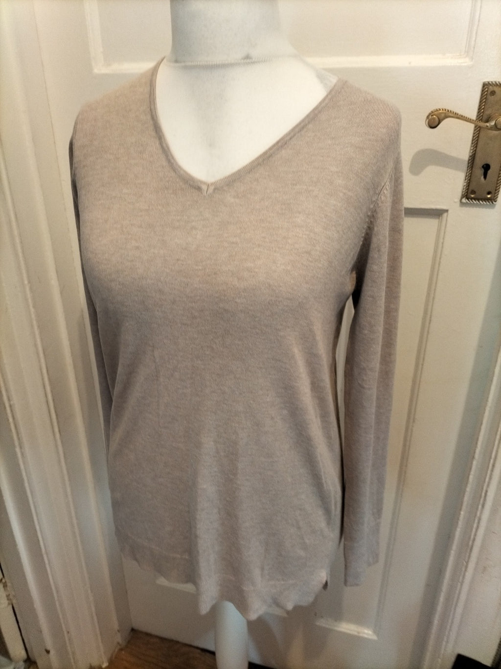 Ladies Peacocks Size 12 Pale Brown/Beige Long Sleeved Blouse