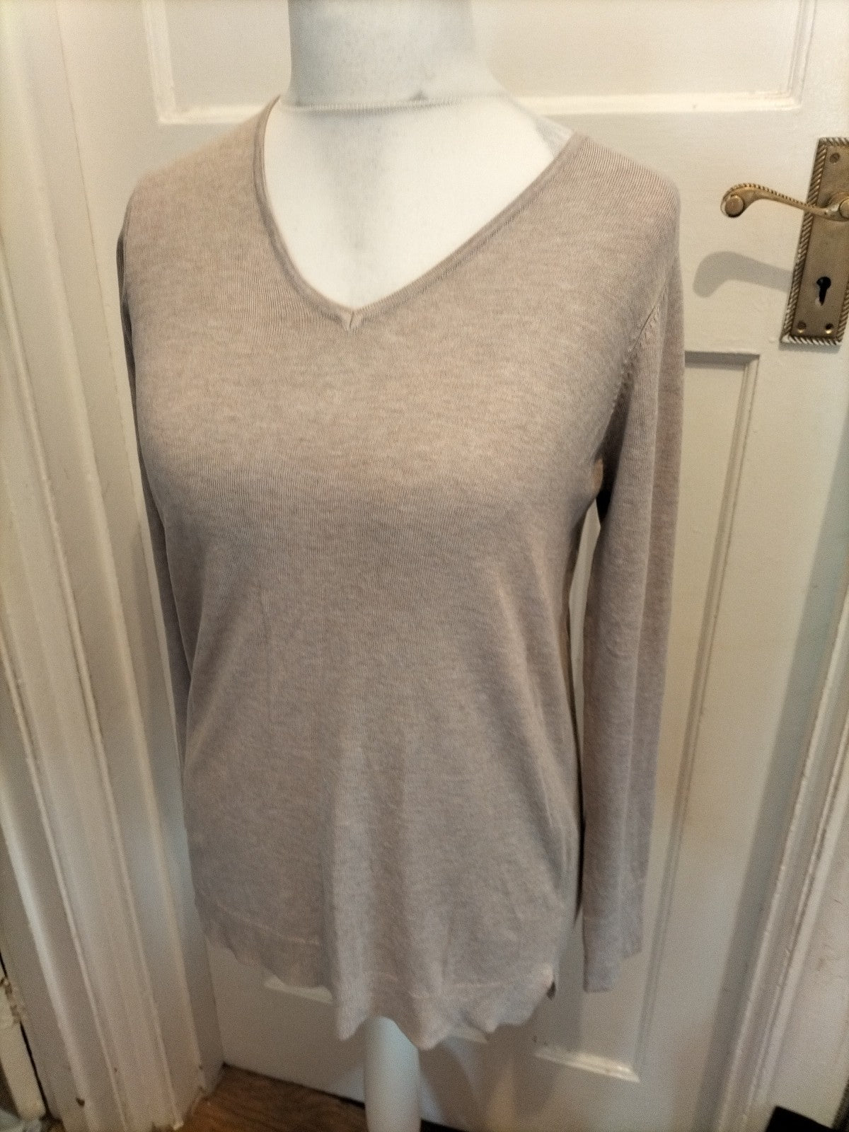 Ladies Peacocks Size 12 Pale Brown/Beige Long Sleeved Blouse