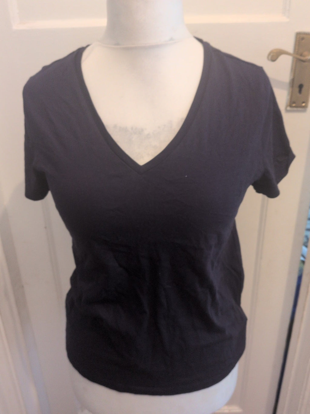 Ladies Marks And Spencer Size 10 Navy V Neck The Essential Short Sleeve T-shirt