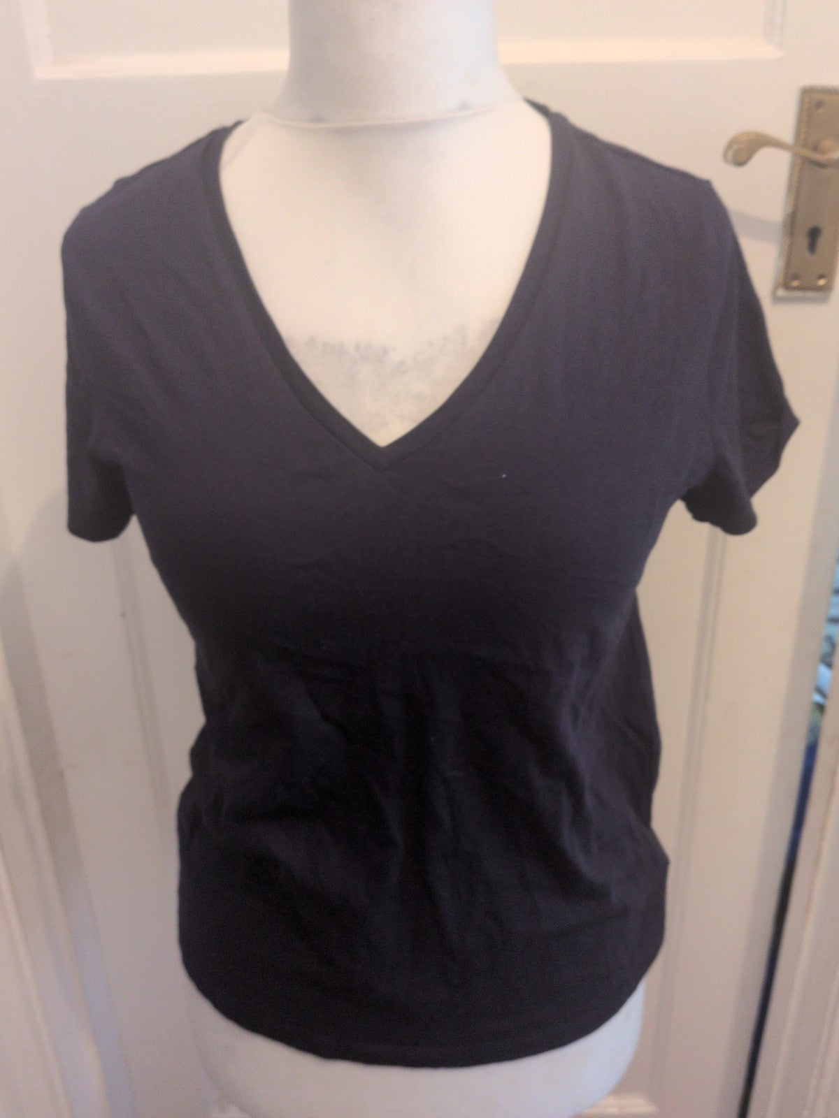 Ladies Marks And Spencer Size 10 Navy V Neck The Essential Short Sleeve T-shirt