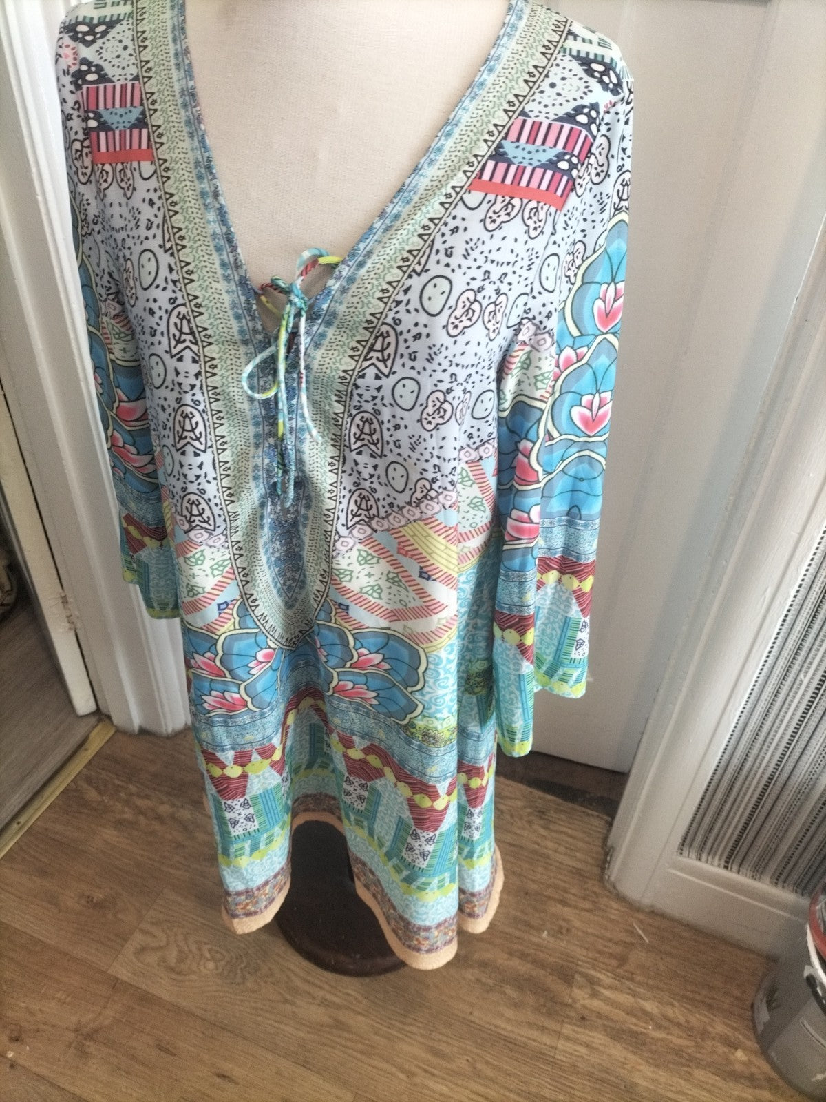 Ladies Small Multi Coloured Floral Aztec Mid Sleeved Dress