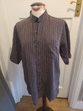 Mens George Size 16" Brown Striped Short Sleeved Non Iron Shirt