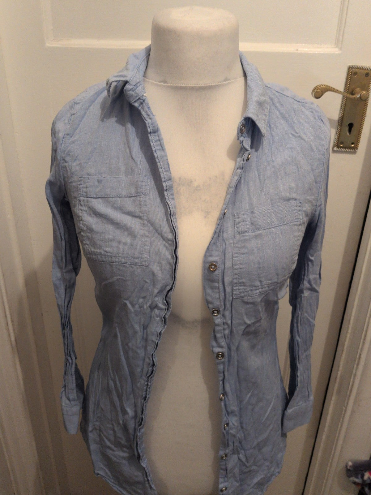 Primark 8 Blue Collared Long Sleeved Buttoned Shirt Dress