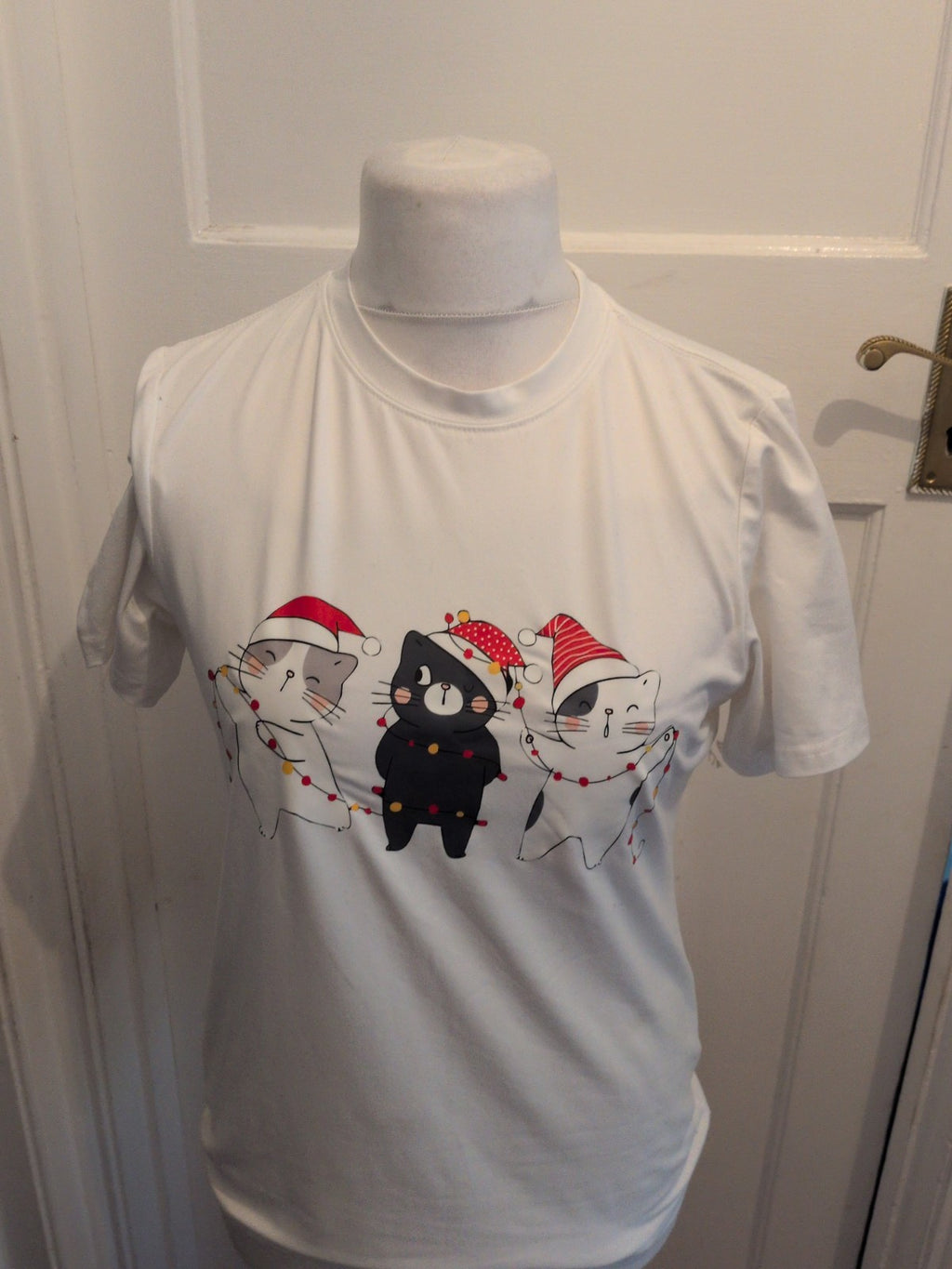 Small White Kitten Print short Sleeve Pyjama Top