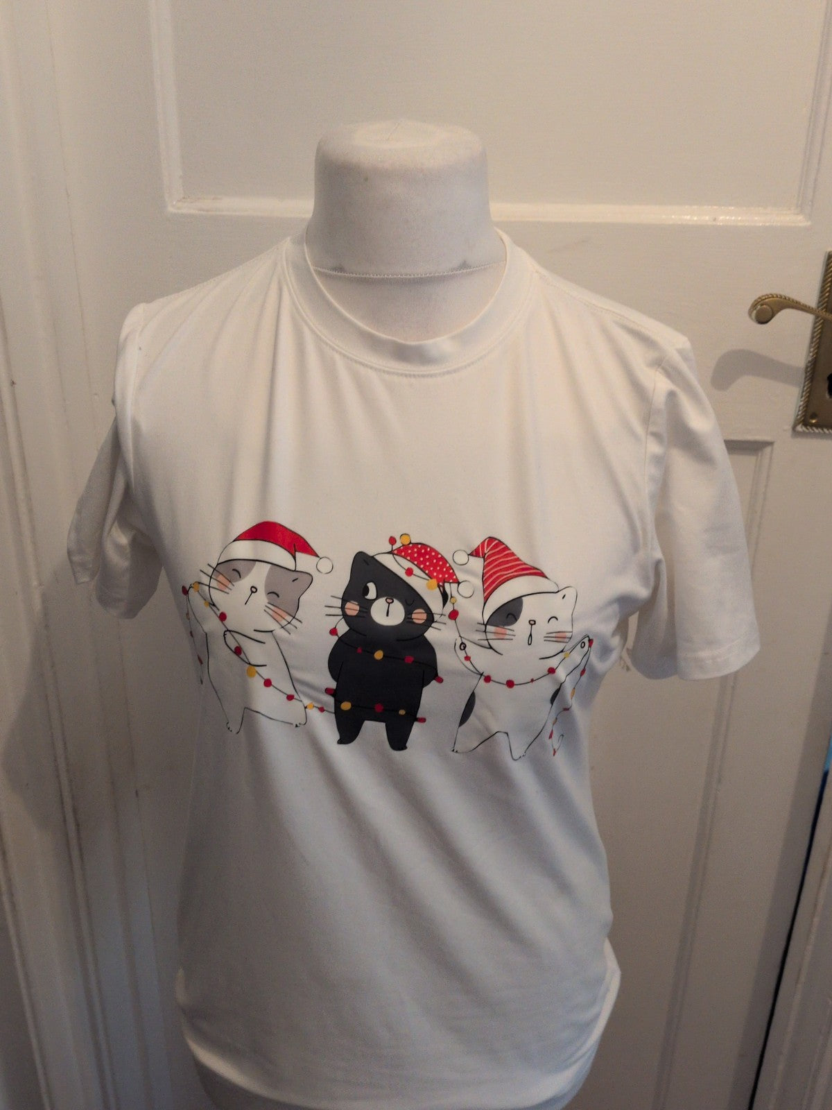 Small White Kitten Print short Sleeve Pyjama Top