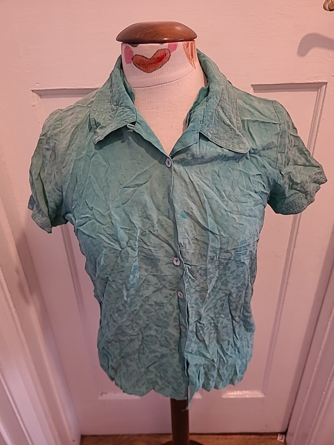 Ladies Monsoon Size Small Turquoise Short Sleeved Blouse