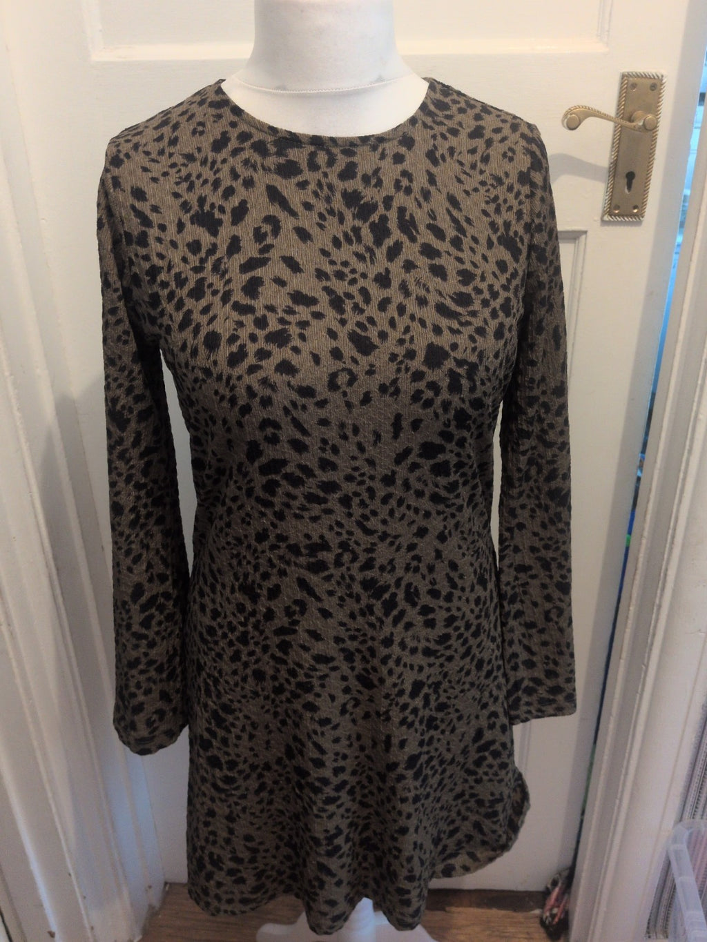 George 12 Black And Green Animal Print Long Sleeve Dress