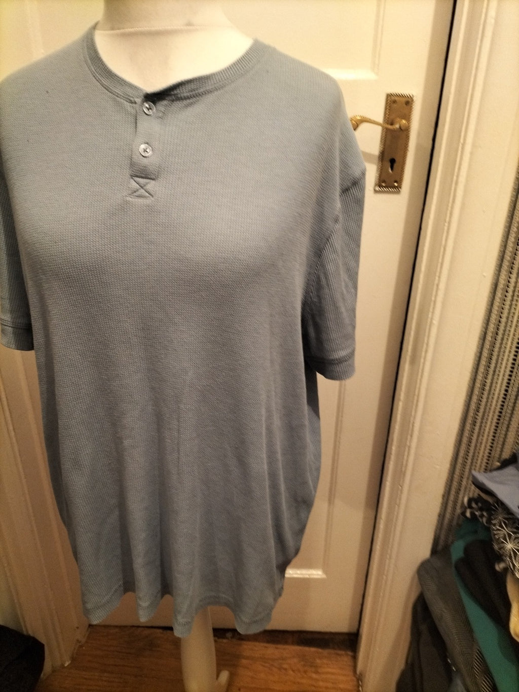 Mens Tu Size L Blue Textured Short Sleeved Pyjama Top