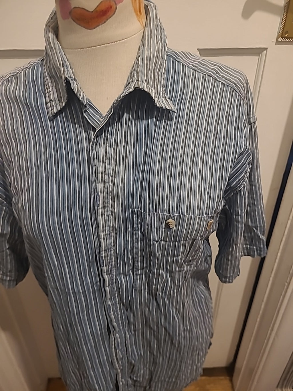 Mens P.G.Field Size Medium Blue/Grey Striped Short Sleeved Shirt