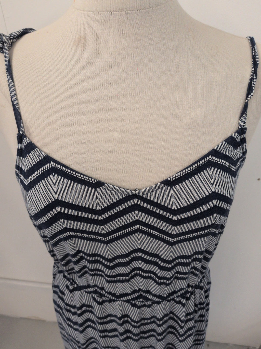 Large Navy And White Self Tie Elasticated Band Sleeveless Dress