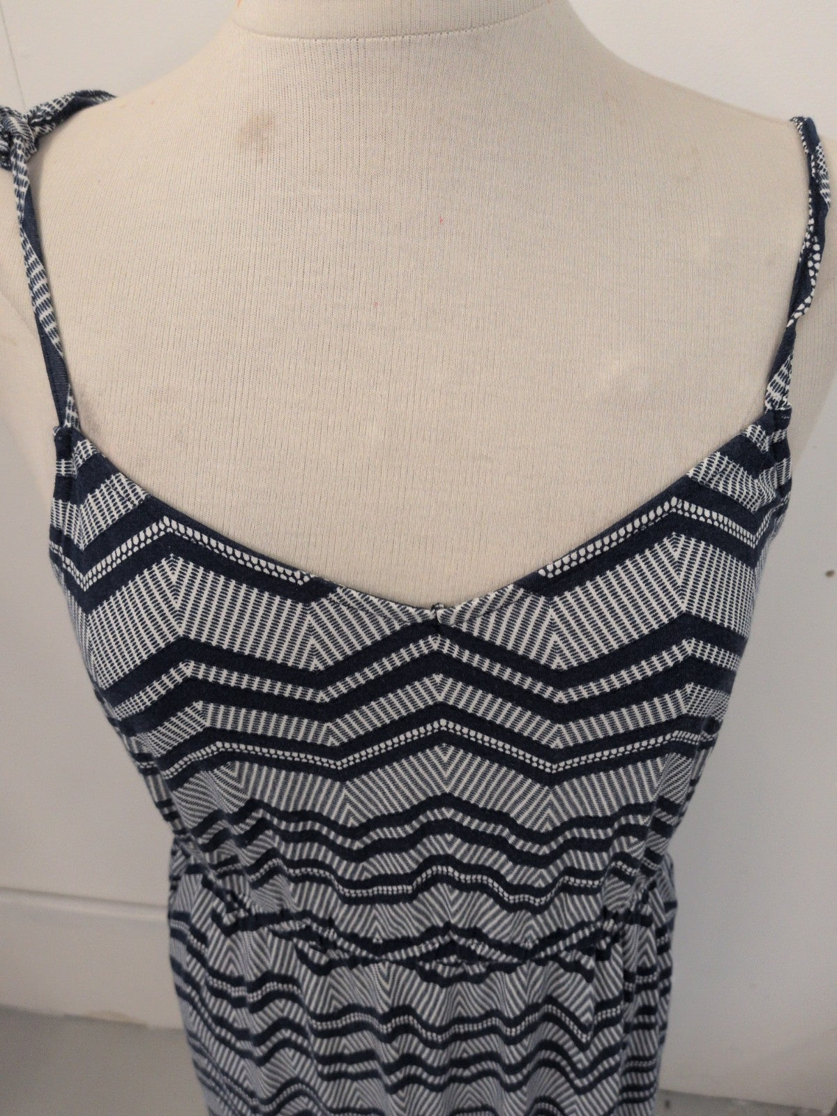 Large Navy And White Self Tie Elasticated Band Sleeveless Dress
